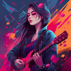 Obraz premium rock star girl with guitar