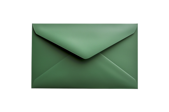 Blank green envelope mockup isolated on transparent background. PNG file.