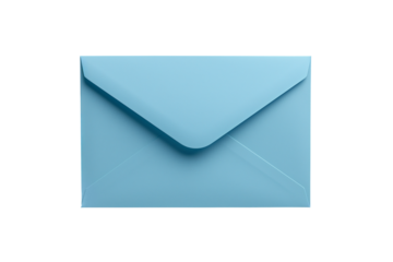Blank light blue envelope mockup isolated on transparent background. PNG file.