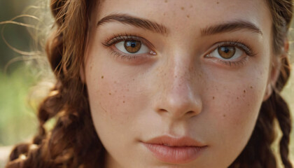 Young Redhead with Freckles and Multi-colored Eyes: Playful Portrait with Braids and Artistic Makeup