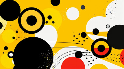 Abstract abstract background in bright colors of abstract circles, circles and dots, bold collages, yellow and black, pop art: bold graphics, bold colors, dynamic lines
