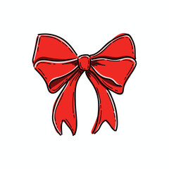 Decorative red bow with horizontal red ribbon. Vector bow for page decor isolated on white illustration vector design