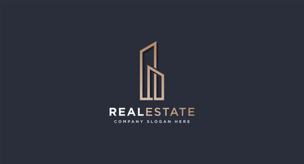 Black and Gold Real Estate Logo Design. Flat Vector Logo Design Template Element for Construction Architecture Building Logos.