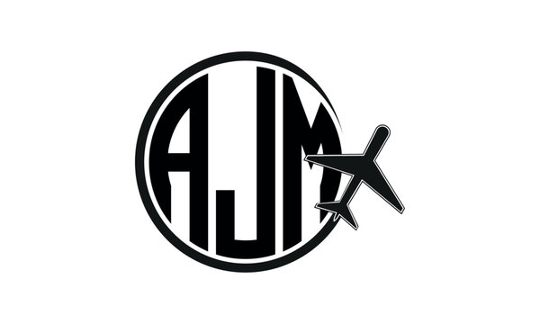 AJM three initial letter circle tour & travel agency logo design vector template. hajj Umrah agency, abstract, wordmark, business, monogram, minimalist, brand, company, flat, tourism agency, tourist