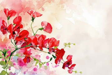 Sweet Peas: Represent pleasure and thankfulness, valentine theme, watercolor, big copy space