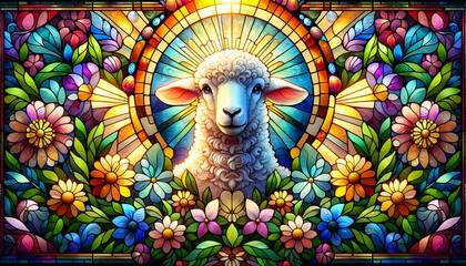 stained glass easter lamb - obrazy, fototapety, plakaty
