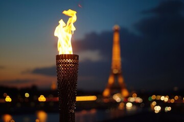 Fictional olympic games flame torch taking place 2024 in france.