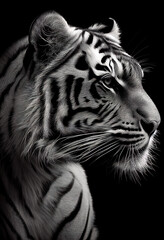 portrait white tiger on black background
