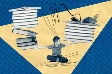 Creative collage about education process with teen boy and books