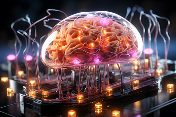 a brain with glowing lights