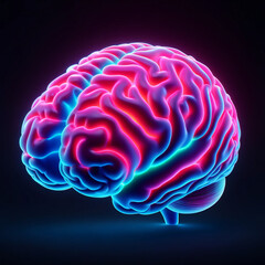 A vibrant human brain depicted in neon colors, suggesting themes of intelligence, creativity, or neurological activity