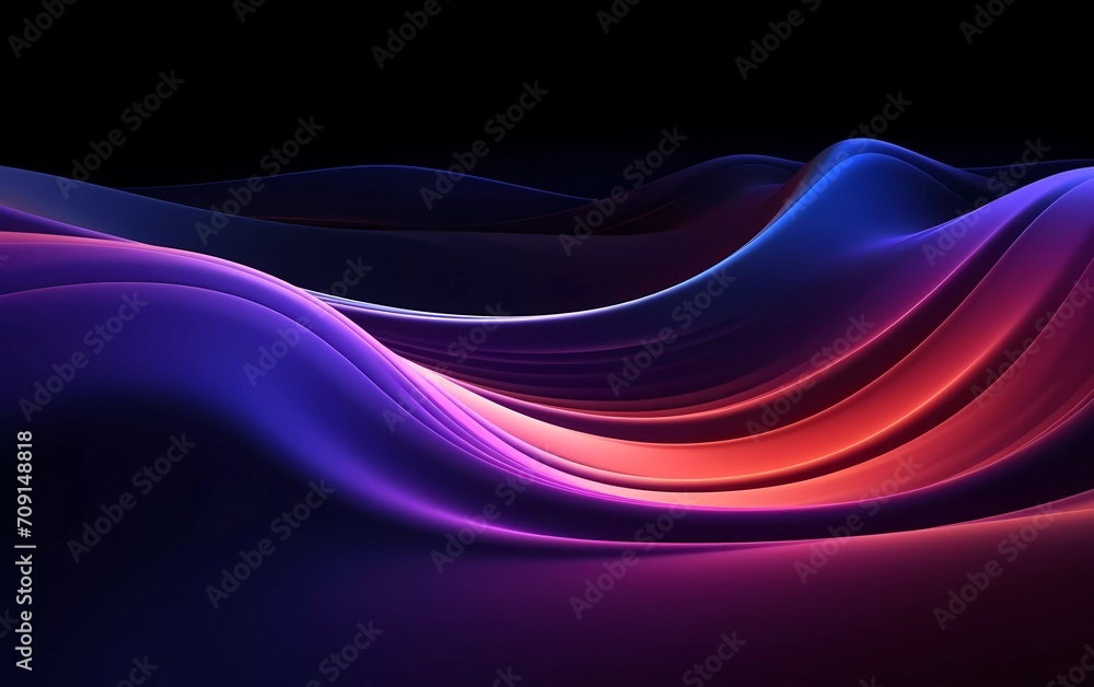 Poster 3d render, dark colored background abstract shapes glowing in the ultraviolet spectrum, curved neon 