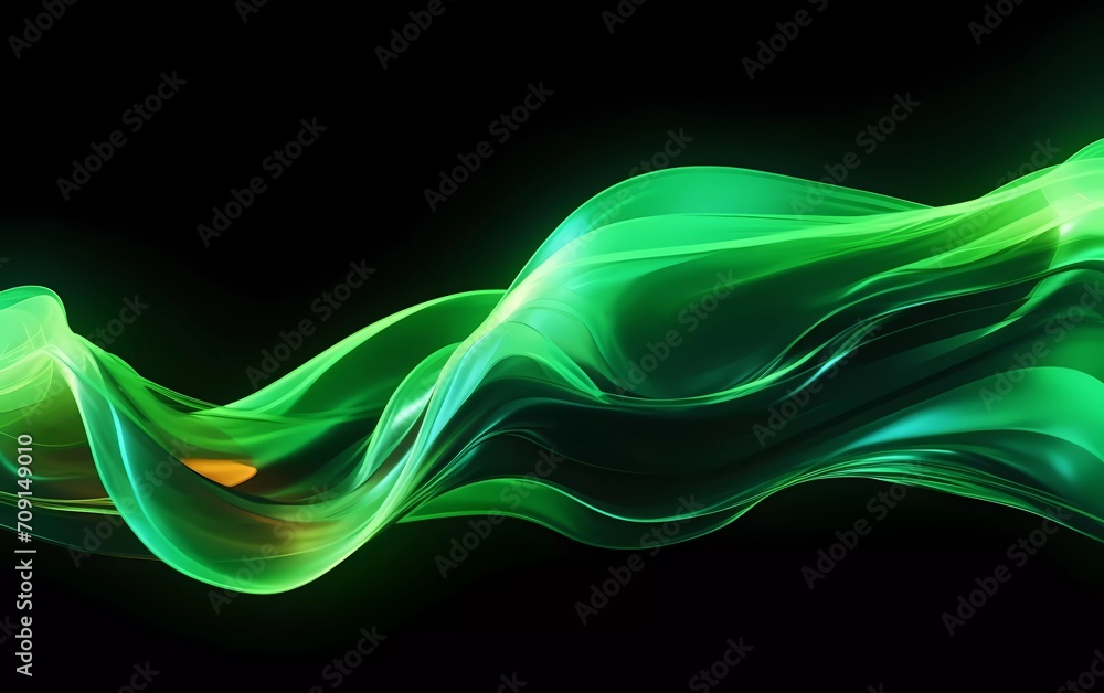 Poster 3d rendering. abstract twisted brush strokes glow with light green neon light. generative ai