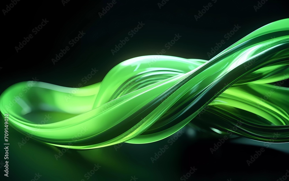 Aufkleber 3d rendering. abstract twisted brush strokes glow with light green neon light. generative ai