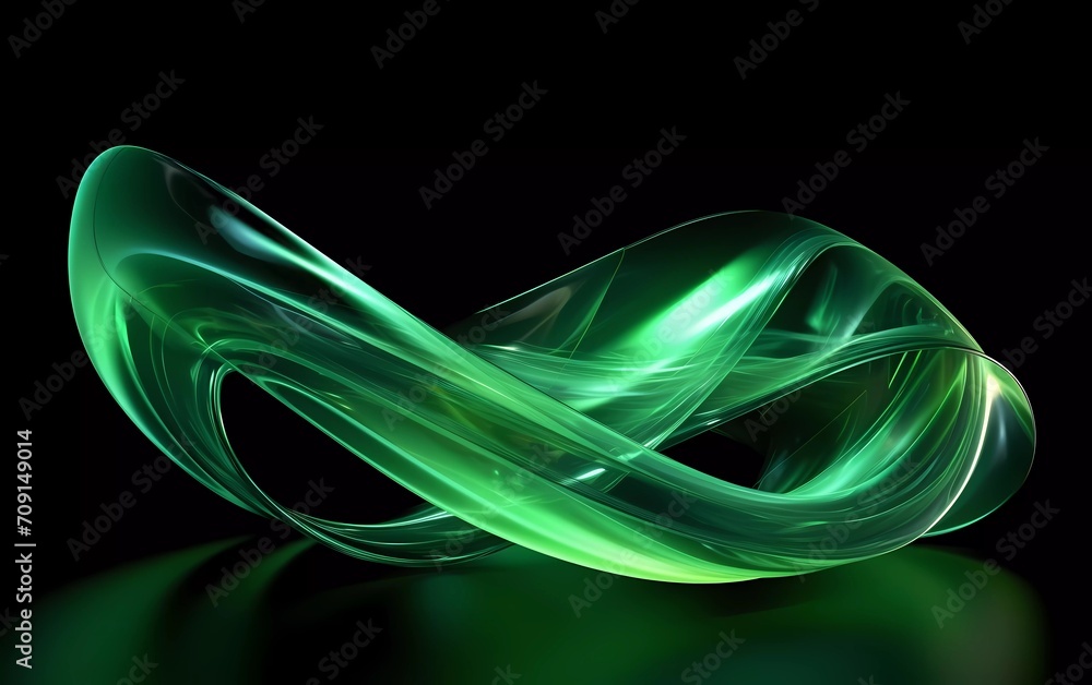 Poster 3d rendering. abstract twisted brush strokes glow with light green neon light. generative ai