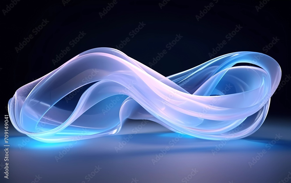 Poster 3d rendering. abstract twisted brush strokes glow with light blue neon light. generative ai