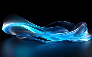 3d rendering. Abstract twisted brush strokes glow with light blue neon light. generative ai