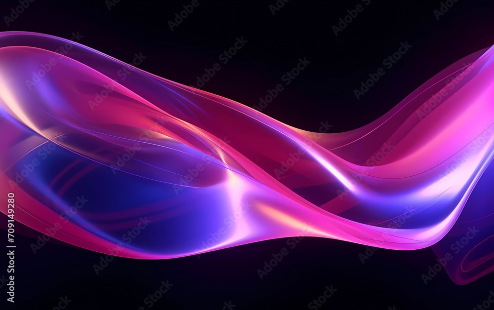 Poster 3d rendering. abstract twisted brush strokes glow with pink neon light. generative ai