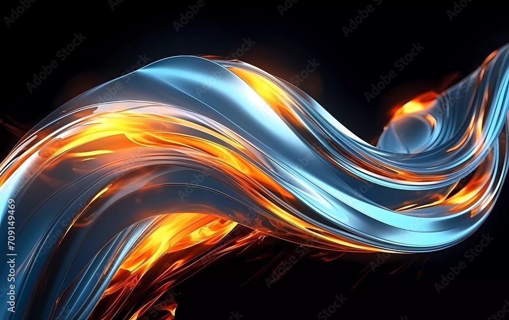 Aufkleber 3d rendering. abstract twisted brush strokes glow with silver neon light. generative ai