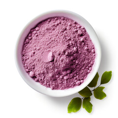 Obraz na płótnie Canvas purple matcha powder in a white bowl with transparent background created with Generative Ai