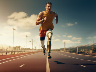 running male athlete with prosthetics