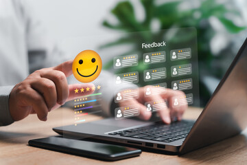 Customer Satisfaction Survey and feedback on business work concept, Businessman check service...