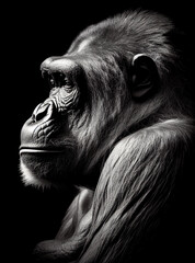 monkey portrait black and white