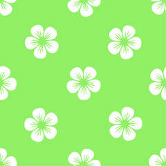 White stylized flowers on geen background. Vector seamless pattern. Best for textile, wallpapers, home decoration, wrapping paper, package and your design.
