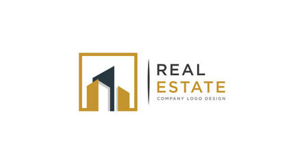 Black and Gold Real Estate Logo Design. Flat Vector Logo Design Template Element for Construction Architecture Building Logos.