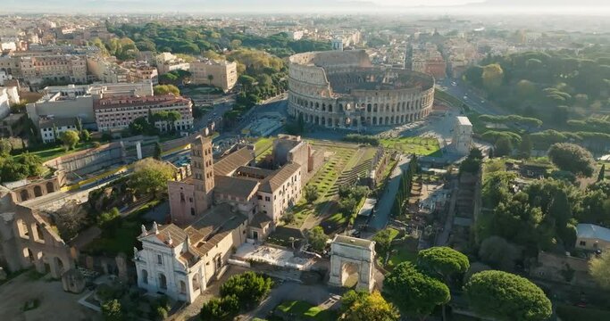 Urban Elegance: Aerial Exploration of Palatine Hill's Ancient Majesty in Italy's Capital. High quality 4k footage
