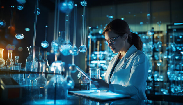 Female researcher carrying out scientific research in a lab