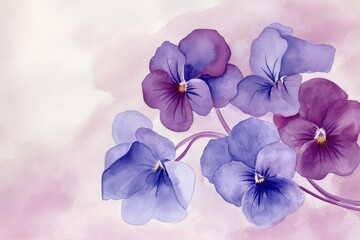 Violets background : Represent faithfulness, modesty, and virtue, valentine theme, watercolor, big copy space.