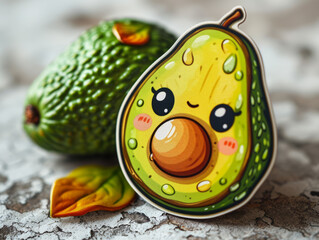 Avocado With Face Paint. Whimsical and Playful Fruit Artwork. A quirky avocado wearing a vibrant face paint design