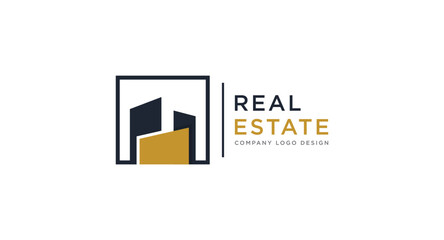 Black and Gold Real Estate Logo Design. Flat Vector Logo Design Template Element for Construction Architecture Building Logos.