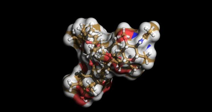 Eprinomectin, anthelmintic, insecticidal and miticidal activity drug, 3D molecule spinning on Y-axis, 4K