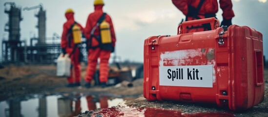 A rescue team is prepared to respond to a chemical spill with a red box labeled 