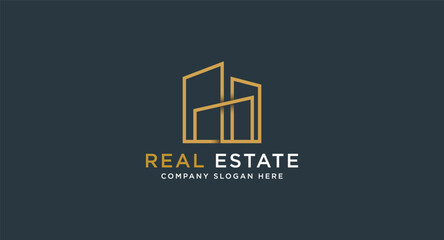 Black and Gold Real Estate Logo Design. Flat Vector Logo Design Template Element for Construction Architecture Building Logos.