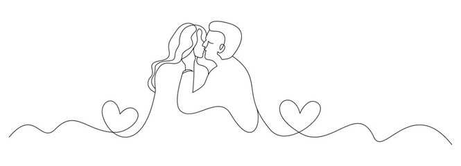 A couple is kissing with line art illustration