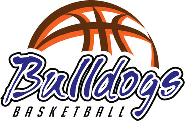 Bulldogs Basketball Team Graphic is a sports design template that includes graphic Bulldogs text and a stylized basketball. This is a great modern design for advertising and promotion such as t-shirts
