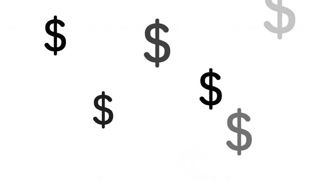 Animation of many dollar signs appearing and disappearing on white background