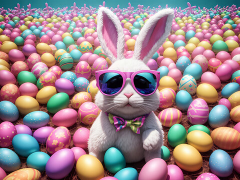 easter bunny with easter eggs,bunny with sun glasses
