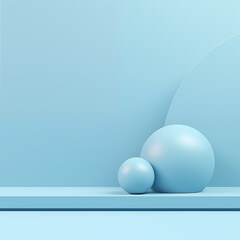Empty blue stepped podium or pedestal for product branding advertisement on minimal abstract pastel blue background. Front view.