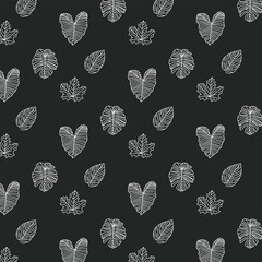 leaf collection line art pattern white in a black background vector design illustration