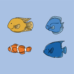various sea and fresh fish vector illustration design clipart