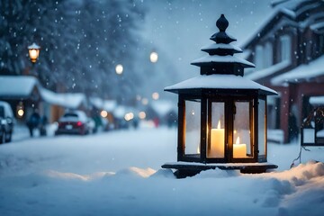 christmas lantern in the snow