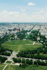 Fototapeta na wymiar High angle view of Washington D.C. featuring the White House.