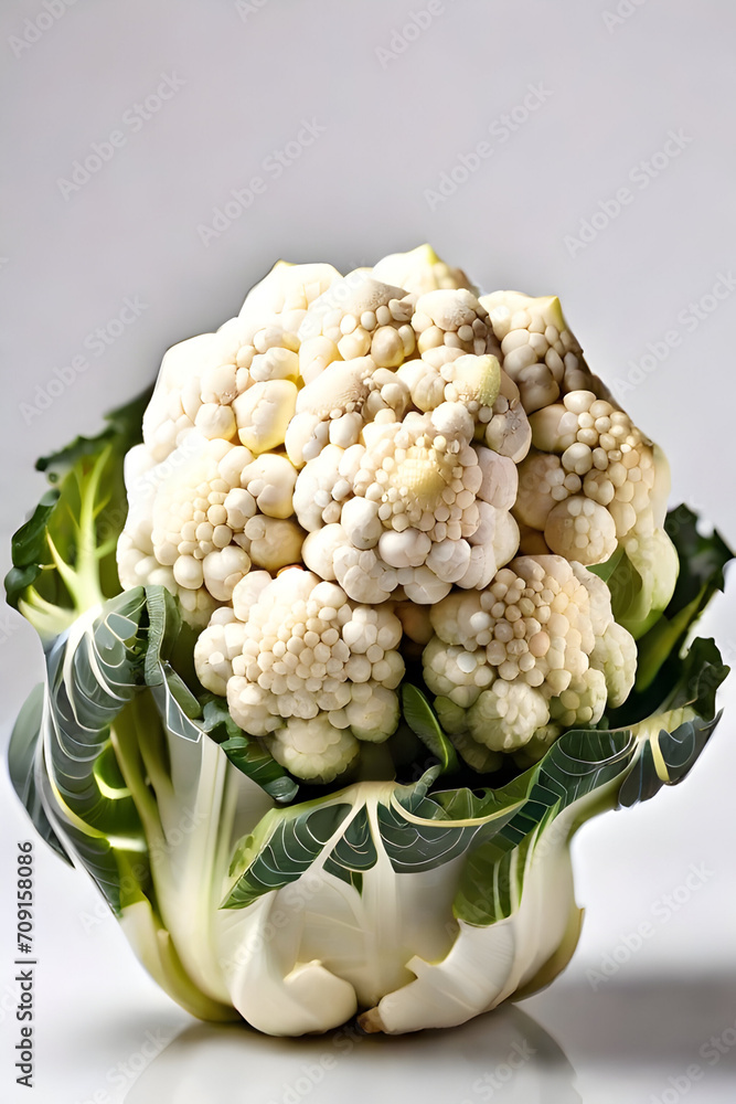 Wall mural Fresh cauliflower on a white background, close-up, selective focus