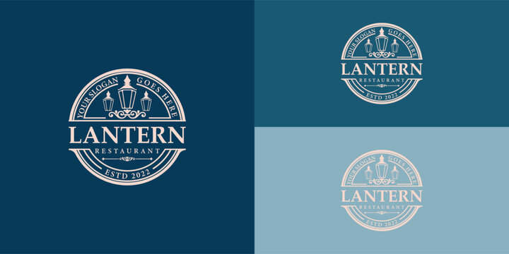 Lantern Post, Classic Street Lamp Restaurant Vintage Logo design vector presented with multiple background colors. The logo is suitable for the classic restaurant logo design inspiration template