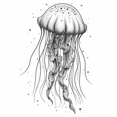 A drawing of a floating jellyfish, in one-line drawing by Generative AI