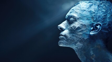 A metal head, a statue. The monument. Contemporary art. Head in profile.